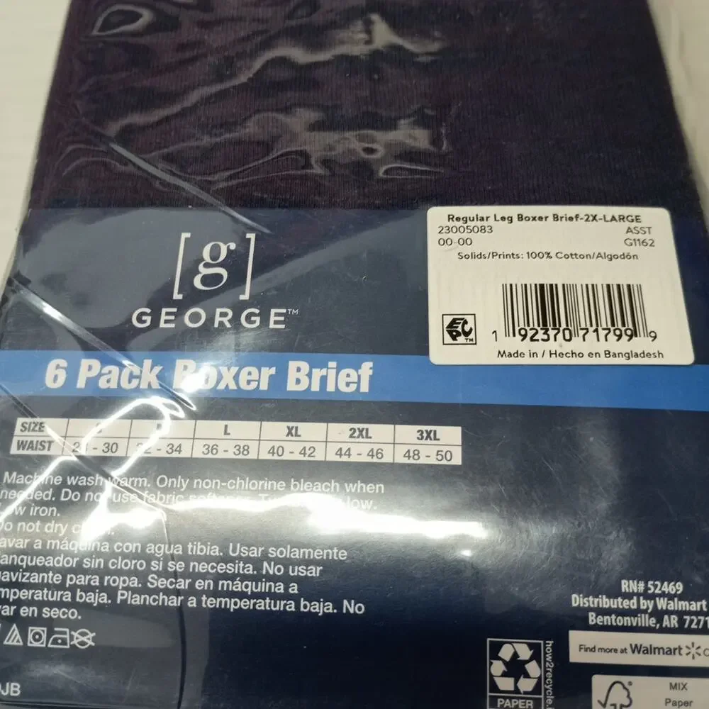 6-Pack GEORGE Men’s 2XL Boxer‎ Briefs Moisture Wicking Odor Control Tag-Free